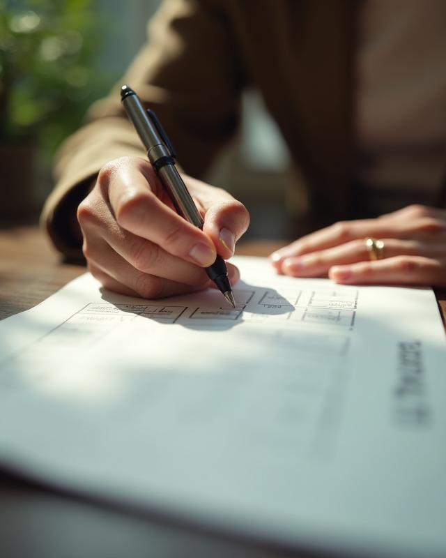 Hands writing travel notes with care and attention