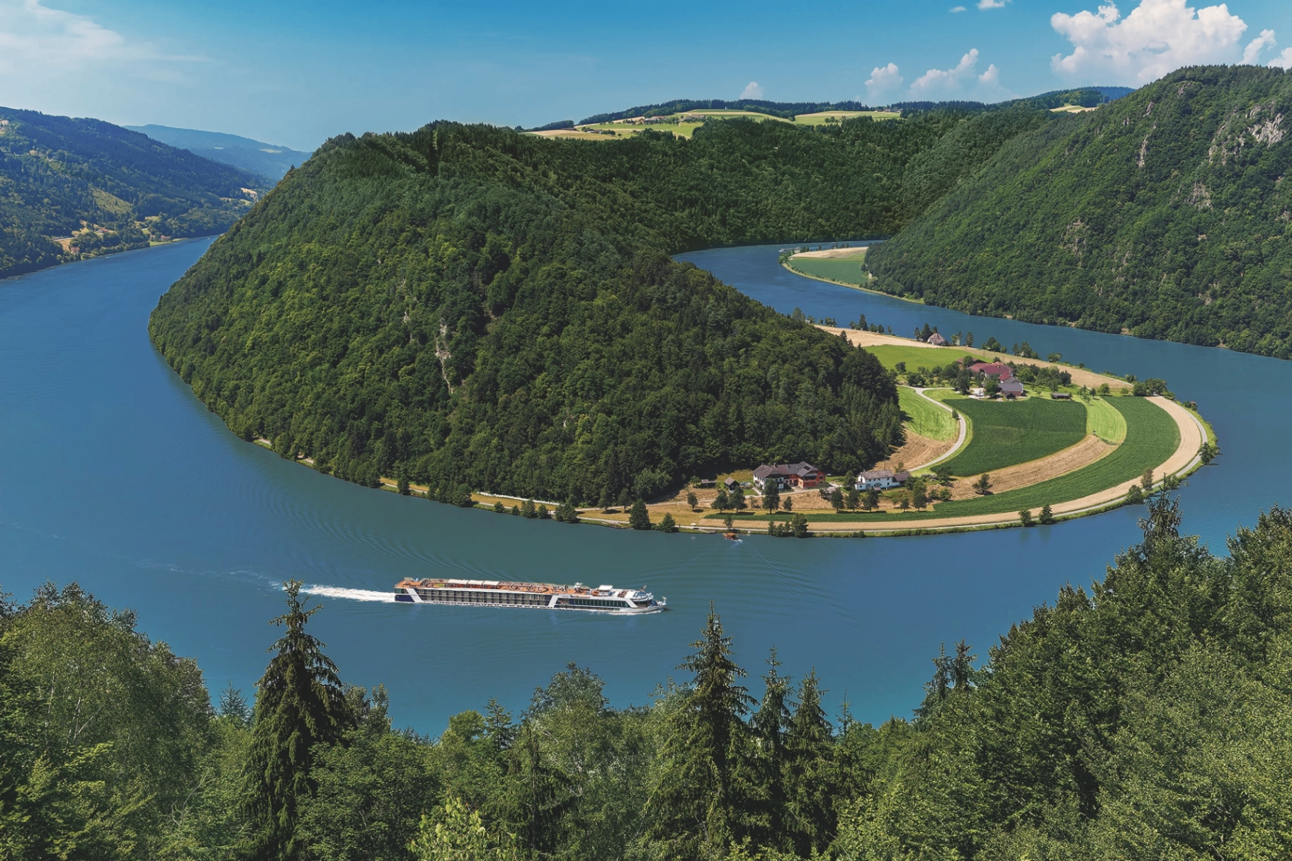 Scenic river cruise through European waterways